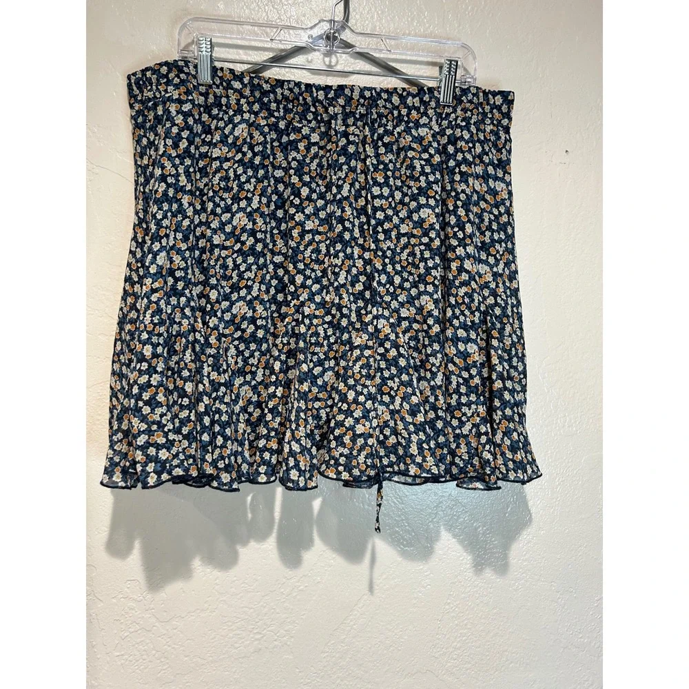First Love by Lovelyn Navy Blue Ditsy Floral Mini Skirt Womens Plus Size 2X Boho
